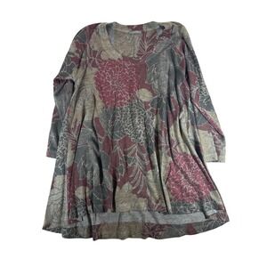 Nally & Millie Burgundy Gray Floral Tunic‎ Top Size Medium Abstract Artsy Hi-Low